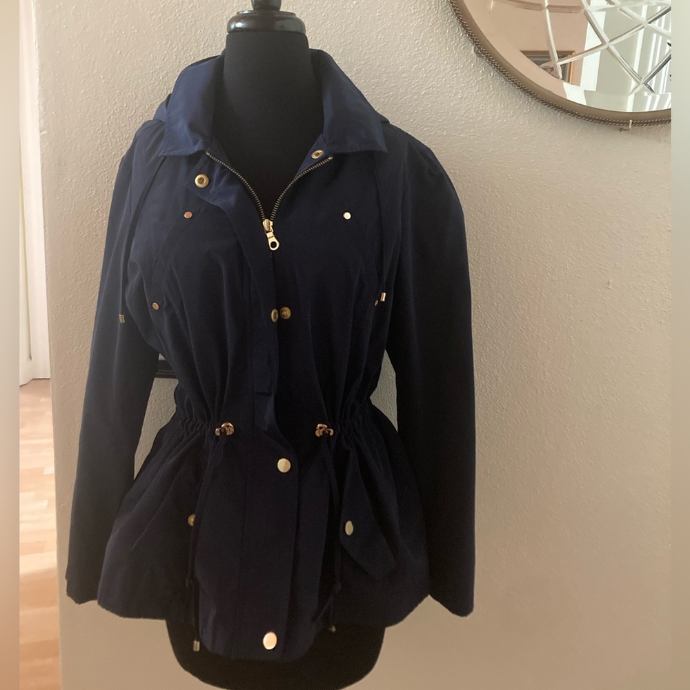 Charter Club Petite large navy blue rain coat